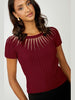 Frank Lyman 258719U Crew Neck Pullover Style in Burgundy, Midnight, Champange and Black Colours