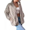 Jacket Soft Fleece Zip Up Cable Knit Style with Pockets 5 Colors